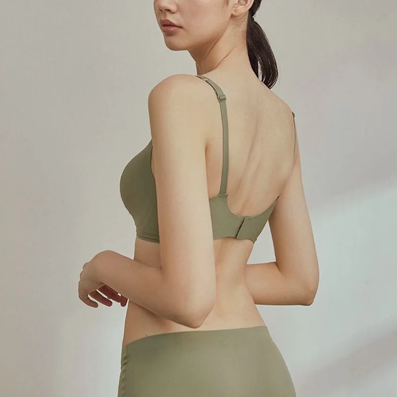 Deep V Thin Seamless Bra Women's Soft Support Bra without Wires to Push Up