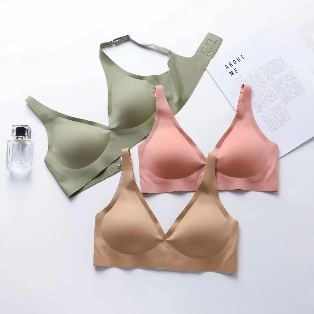 Deep V Thin Seamless Bra Women's Soft Support Bra without Wires to Push Up